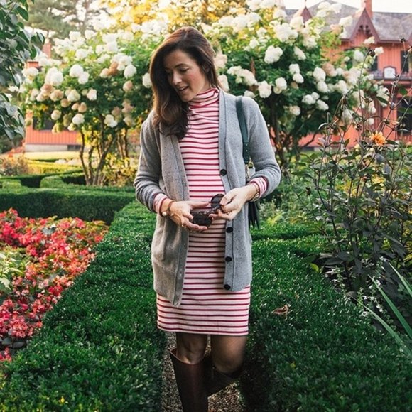 J. Crew Dresses & Skirts - J. Crew Striped Red White Turtleneck Dress XS